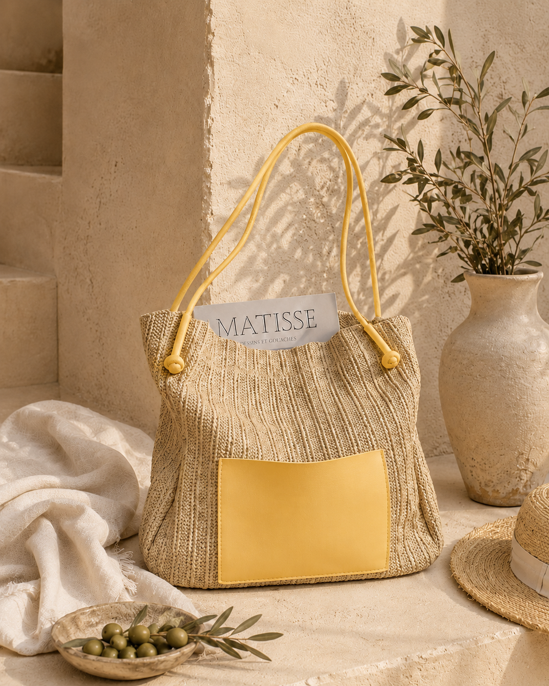 Bolso Tote de Rafia con Detalle en Cuero | Maison Lúa
