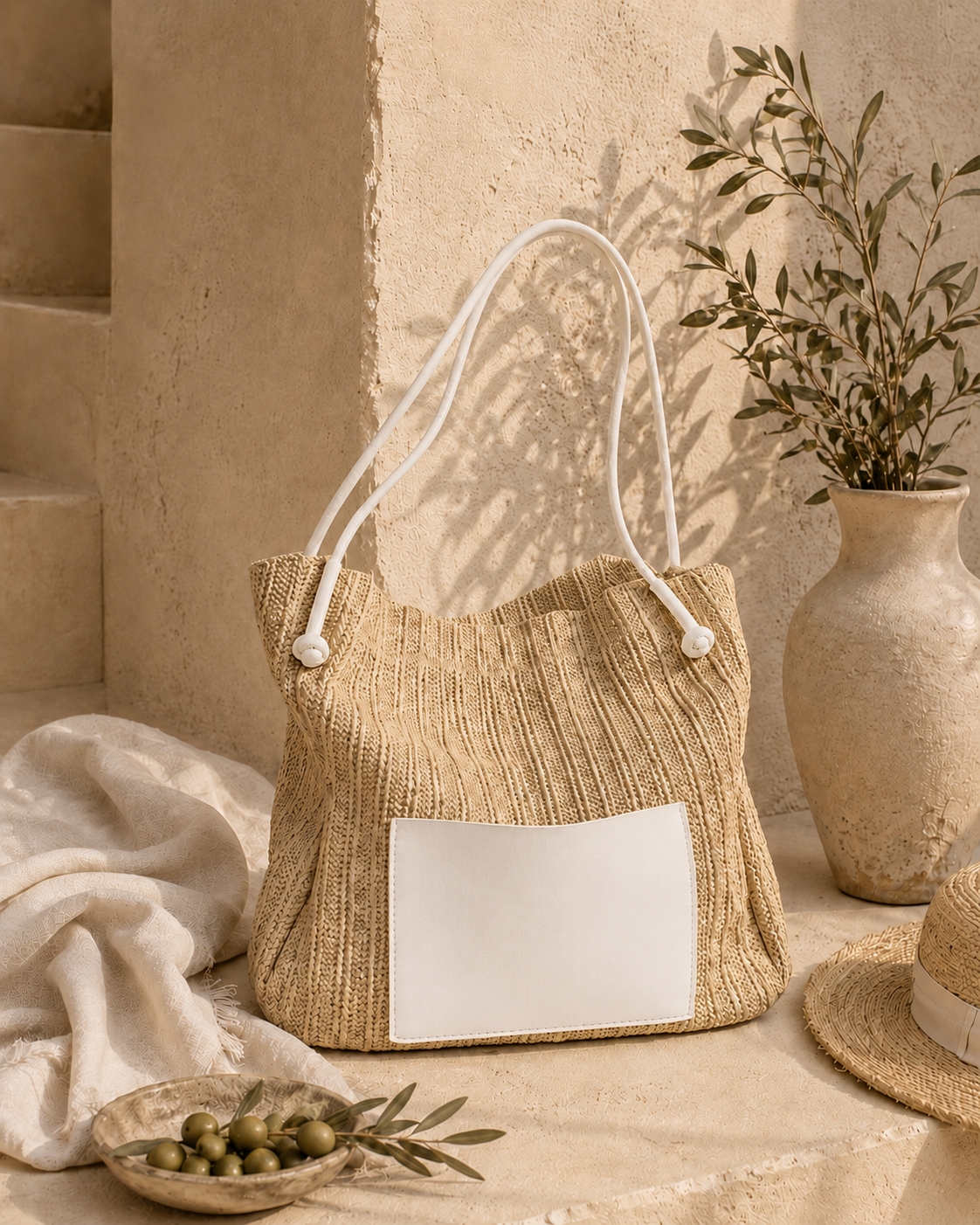 Bolso Tote de Rafia con Detalle en Cuero | Maison Lúa